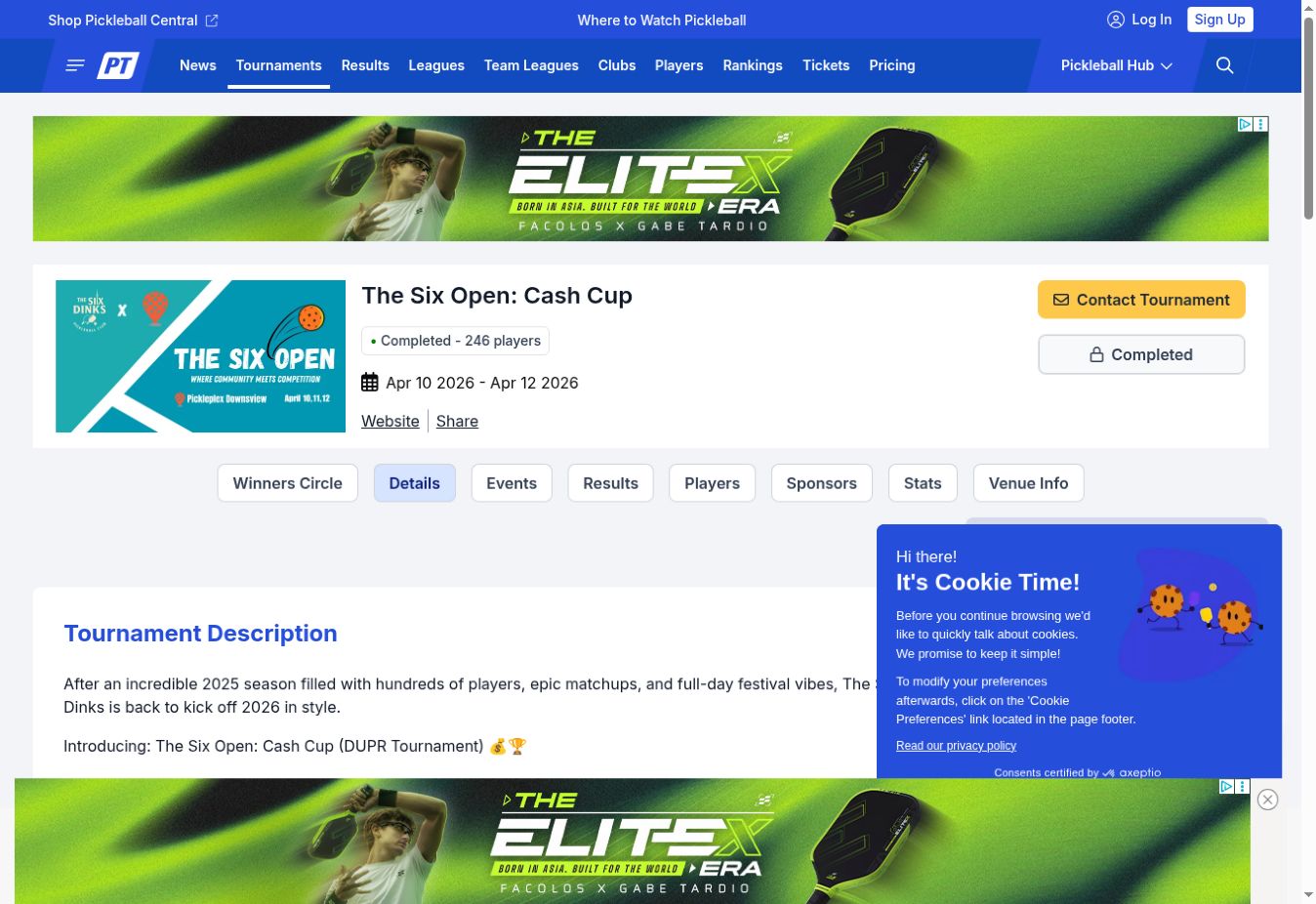 Preview of The Six Open Cash Cup event page on Pickleball Tournaments